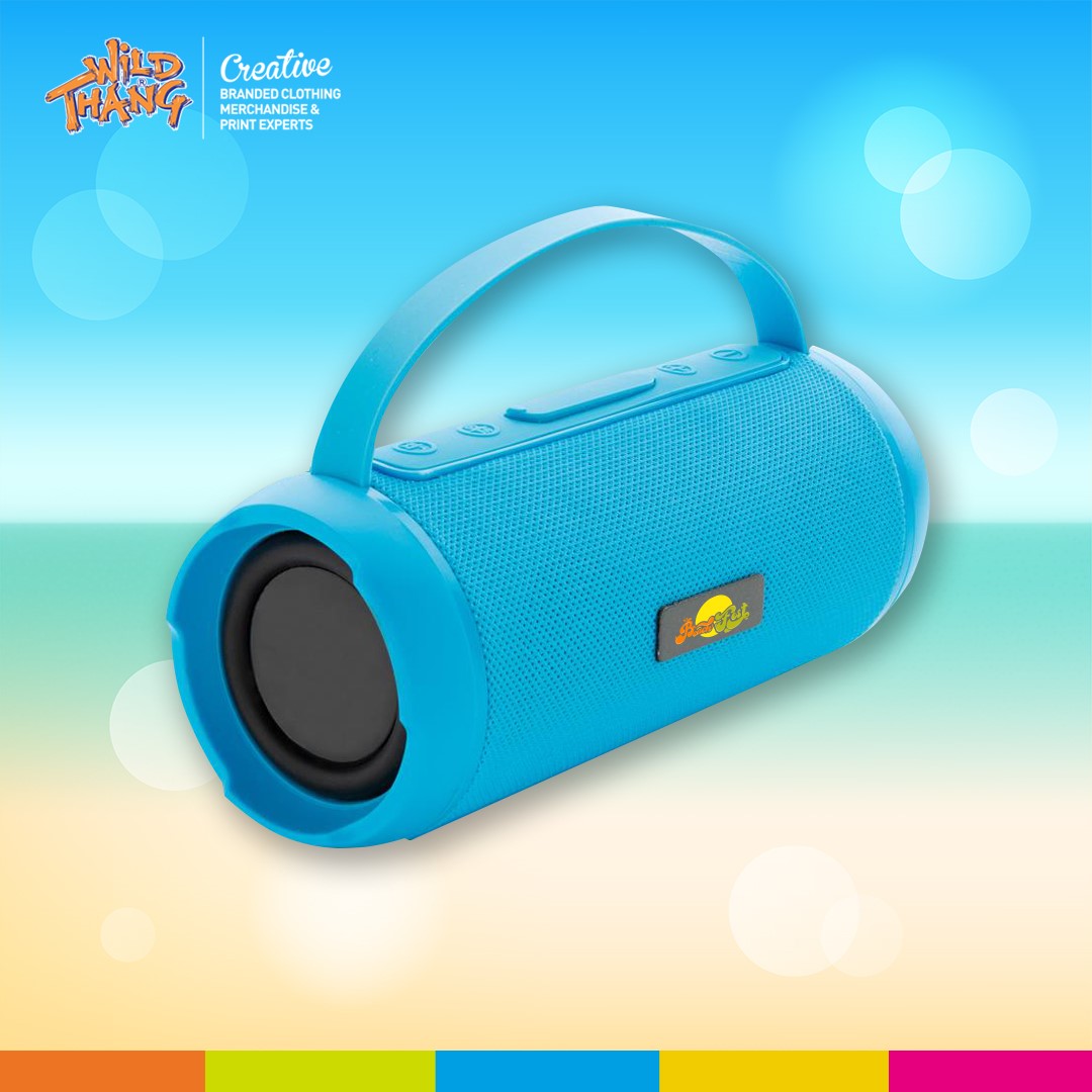 Beach fest branded soundboom waterproof wireless speaker in blue